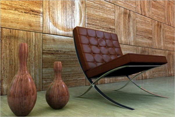 浅棕色巴塞罗那椅（Barcelona Chair in Light Brown Leather）